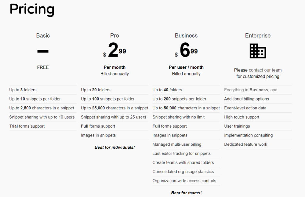 Text Blaze Text Expander Pricing Options